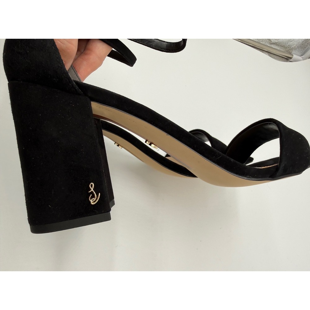 Sam Edelman Daniella Sandals New Womens 10.5 Black Suede Block Heel Ankle - Picture 7 of 8